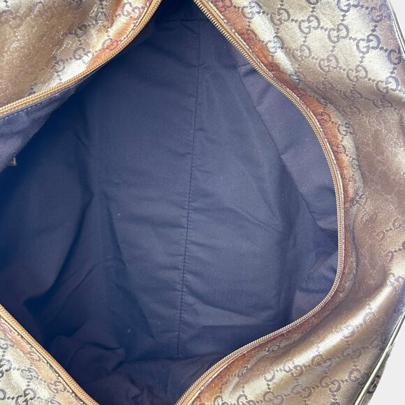 Authentic Gucci GG Boston Bag Canvas Holdall Bag, Gold Web Straps Travel Bag - Picture 11 of 13